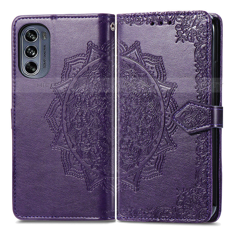 Funda de Cuero Cartera con Soporte Patron de Moda Carcasa para Motorola Moto G62 5G Morado