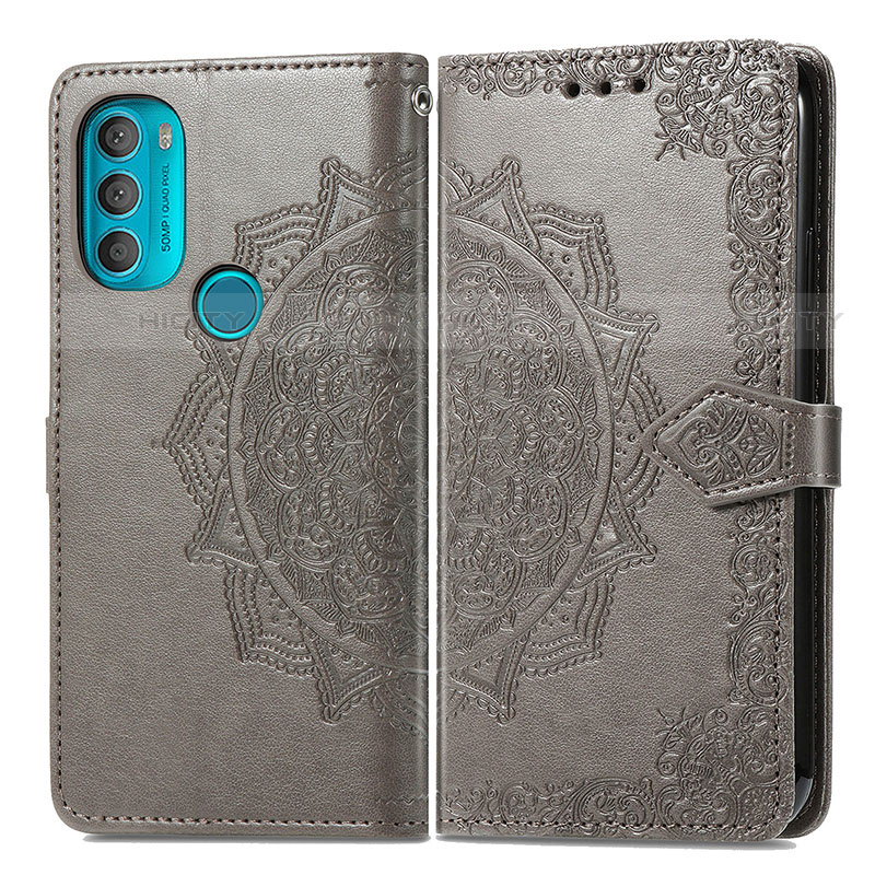 Funda de Cuero Cartera con Soporte Patron de Moda Carcasa para Motorola Moto G71 5G Gris