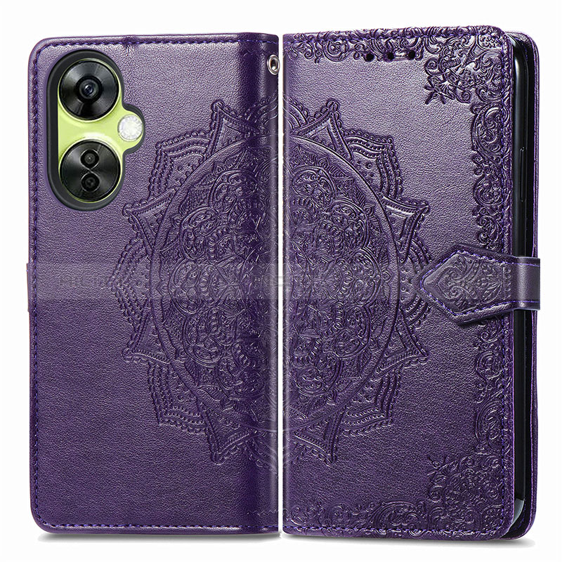 Funda de Cuero Cartera con Soporte Patron de Moda Carcasa para OnePlus Nord CE 3 5G Morado