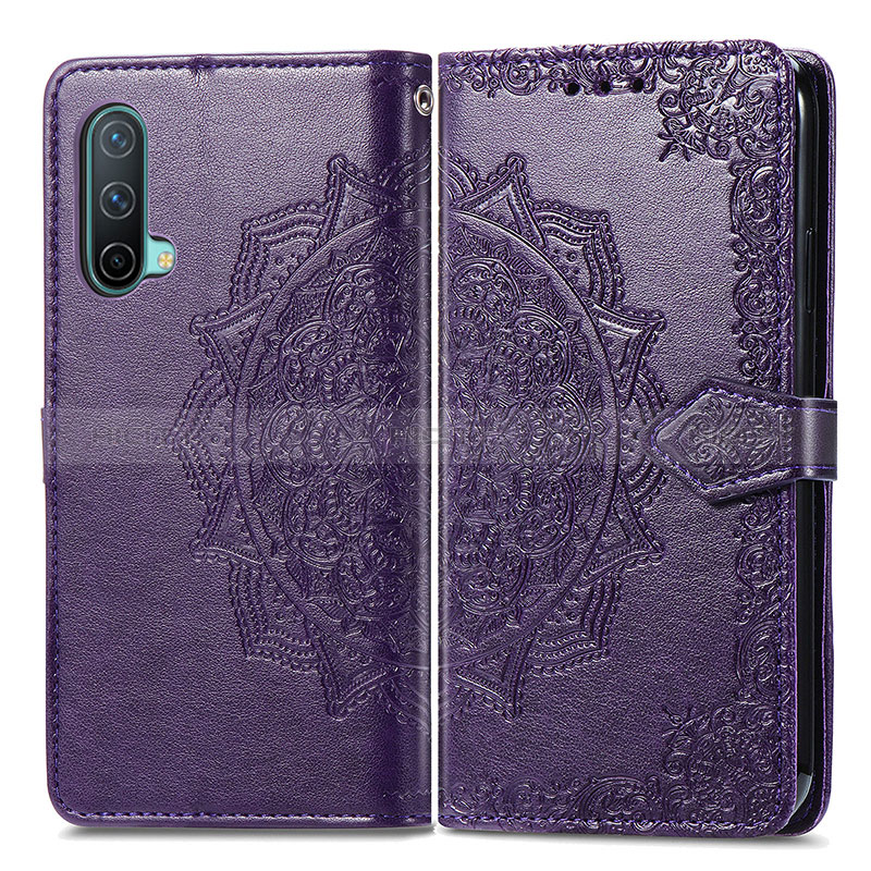 Funda de Cuero Cartera con Soporte Patron de Moda Carcasa para OnePlus Nord CE 5G Morado