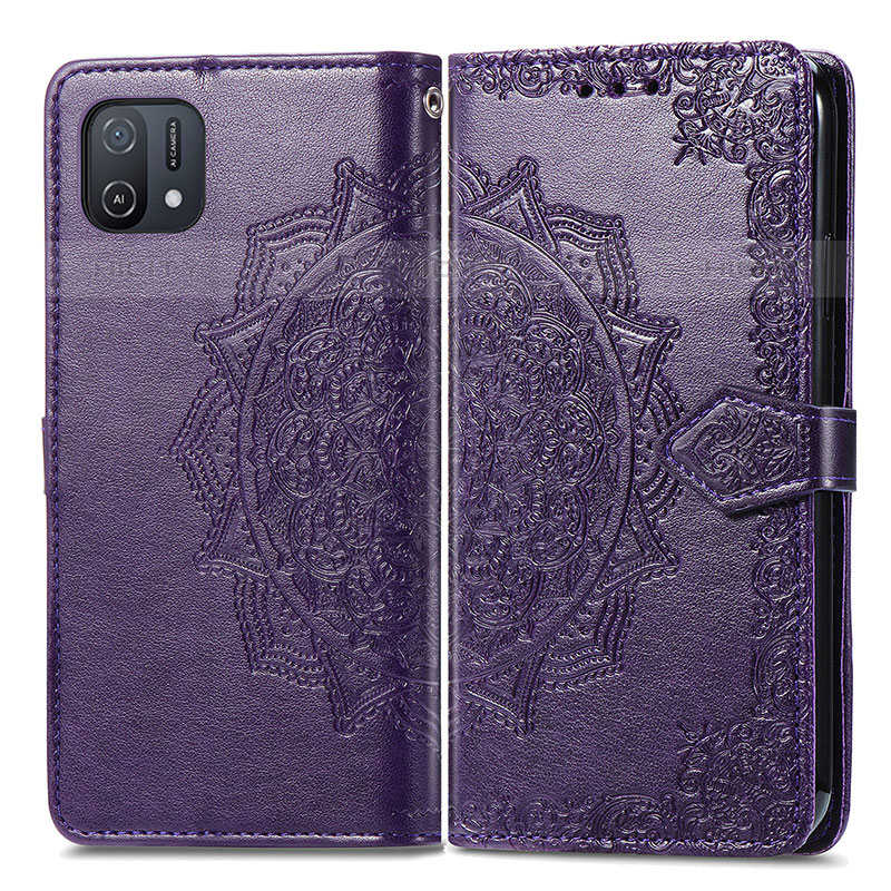 Funda de Cuero Cartera con Soporte Patron de Moda Carcasa para Oppo A16K Morado