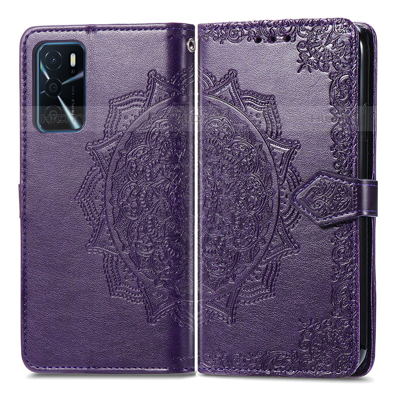 Funda de Cuero Cartera con Soporte Patron de Moda Carcasa para Oppo A16s Morado