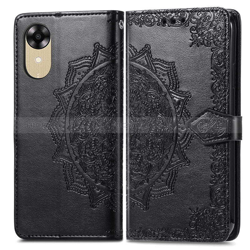 Funda de Cuero Cartera con Soporte Patron de Moda Carcasa para Oppo A17K Negro