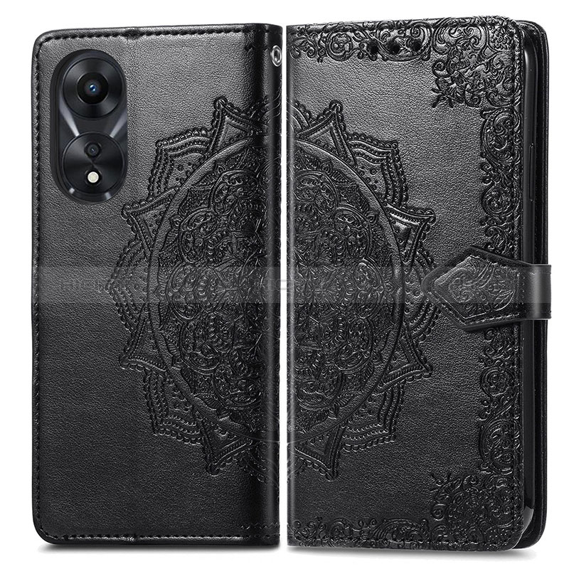 Funda de Cuero Cartera con Soporte Patron de Moda Carcasa para Oppo A18 Negro