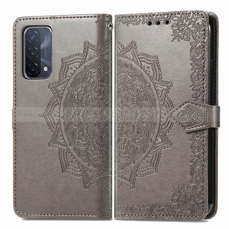 Funda de Cuero Cartera con Soporte Patron de Moda Carcasa para Oppo A54 5G Gris