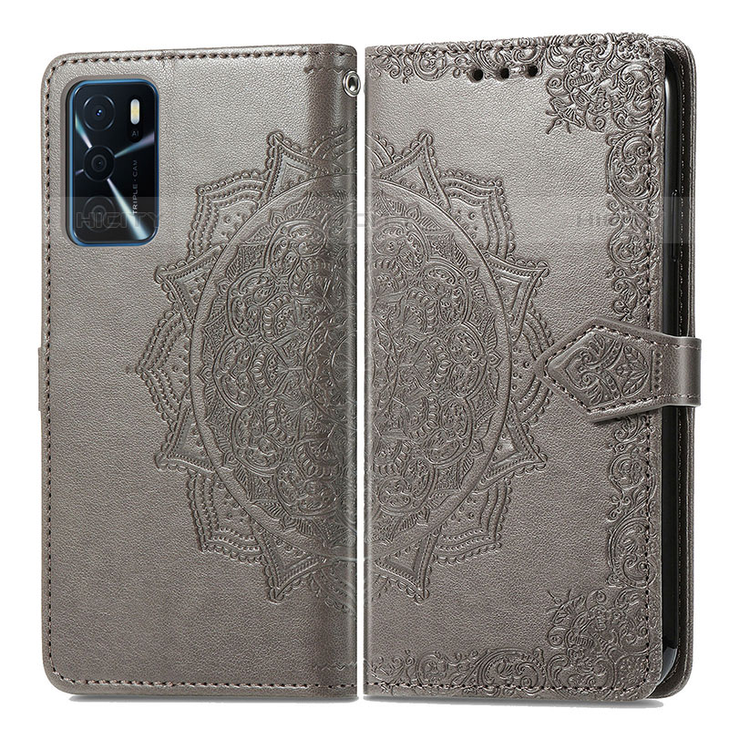 Funda de Cuero Cartera con Soporte Patron de Moda Carcasa para Oppo A54s Gris