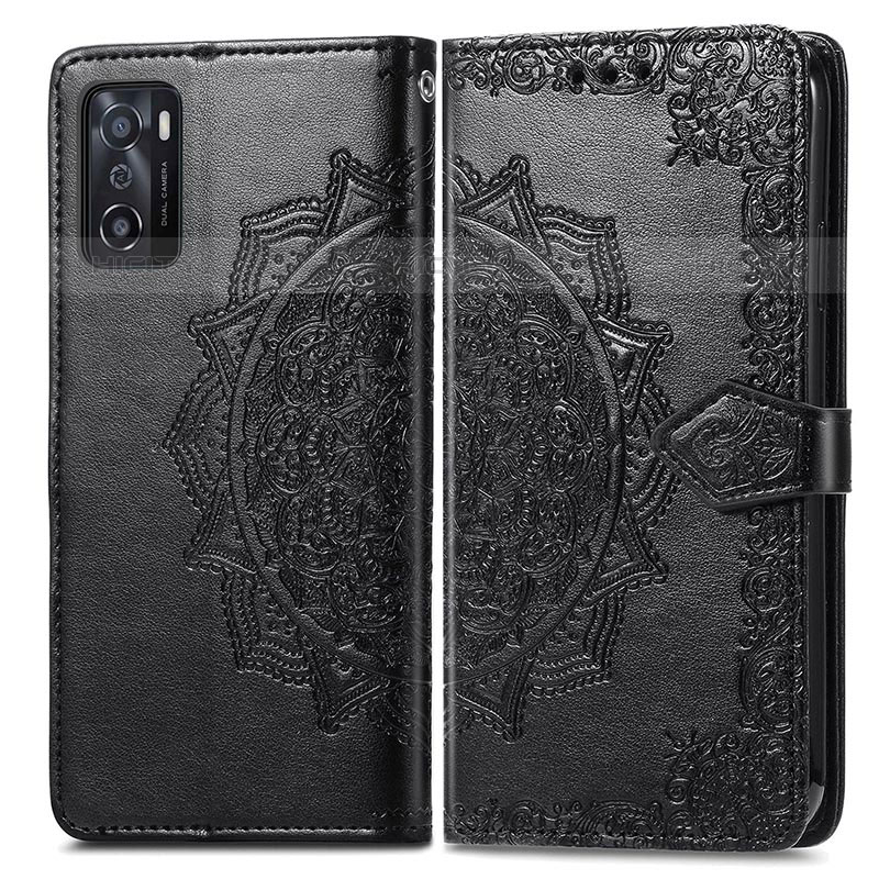 Funda de Cuero Cartera con Soporte Patron de Moda Carcasa para Oppo A55S 5G Negro