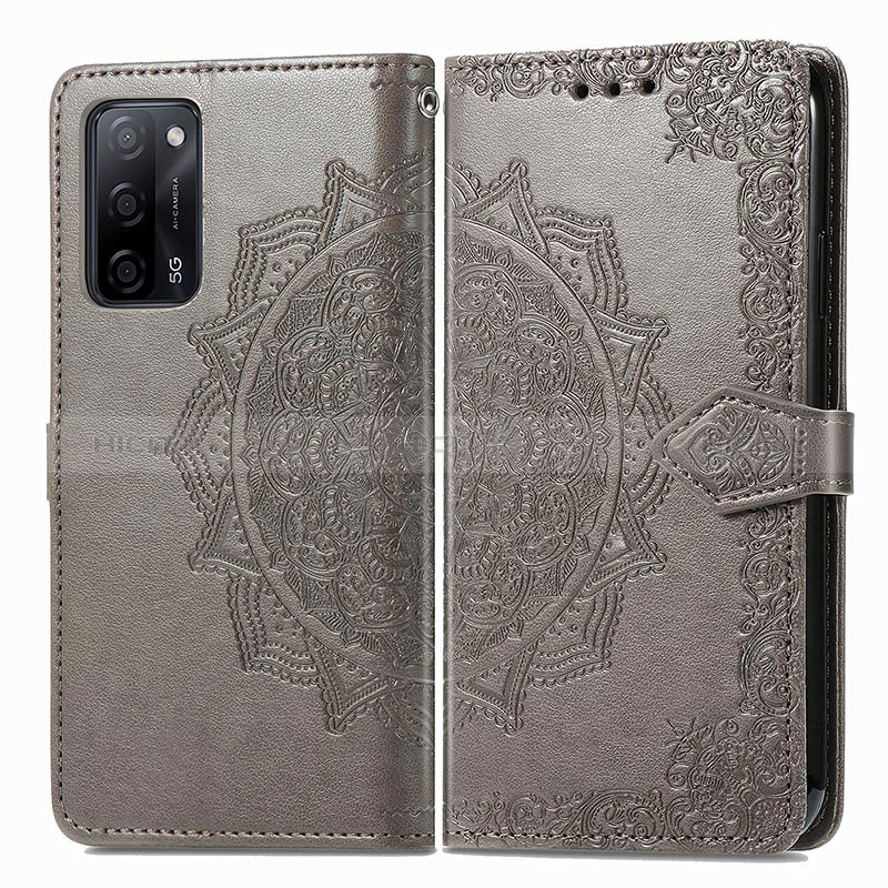 Funda de Cuero Cartera con Soporte Patron de Moda Carcasa para Oppo A56 5G Gris