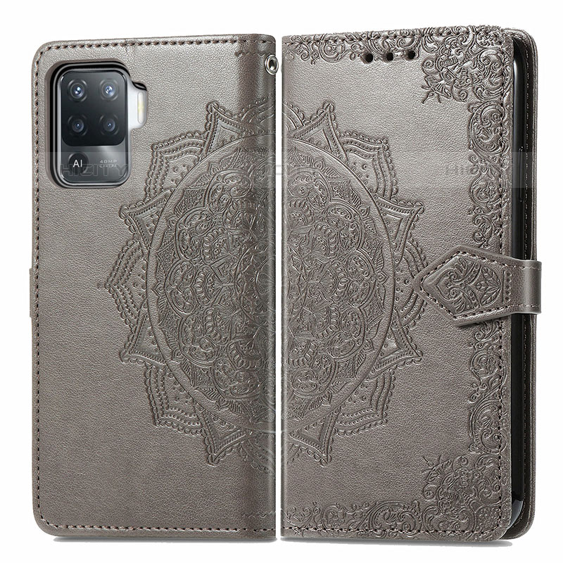 Funda de Cuero Cartera con Soporte Patron de Moda Carcasa para Oppo A94 4G Gris