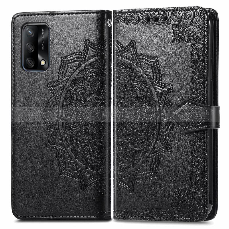 Funda de Cuero Cartera con Soporte Patron de Moda Carcasa para Oppo F19 Negro