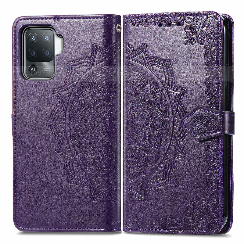 Funda de Cuero Cartera con Soporte Patron de Moda Carcasa para Oppo F19 Pro Morado