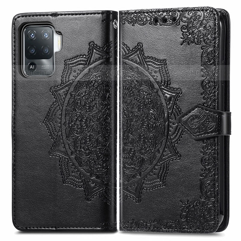 Funda de Cuero Cartera con Soporte Patron de Moda Carcasa para Oppo F19 Pro Negro