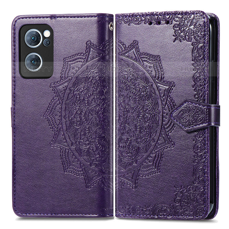 Funda de Cuero Cartera con Soporte Patron de Moda Carcasa para Oppo F21s Pro 4G Morado