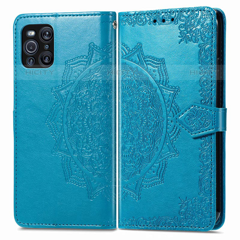 Funda de Cuero Cartera con Soporte Patron de Moda Carcasa para Oppo Find X3 Pro 5G Azul