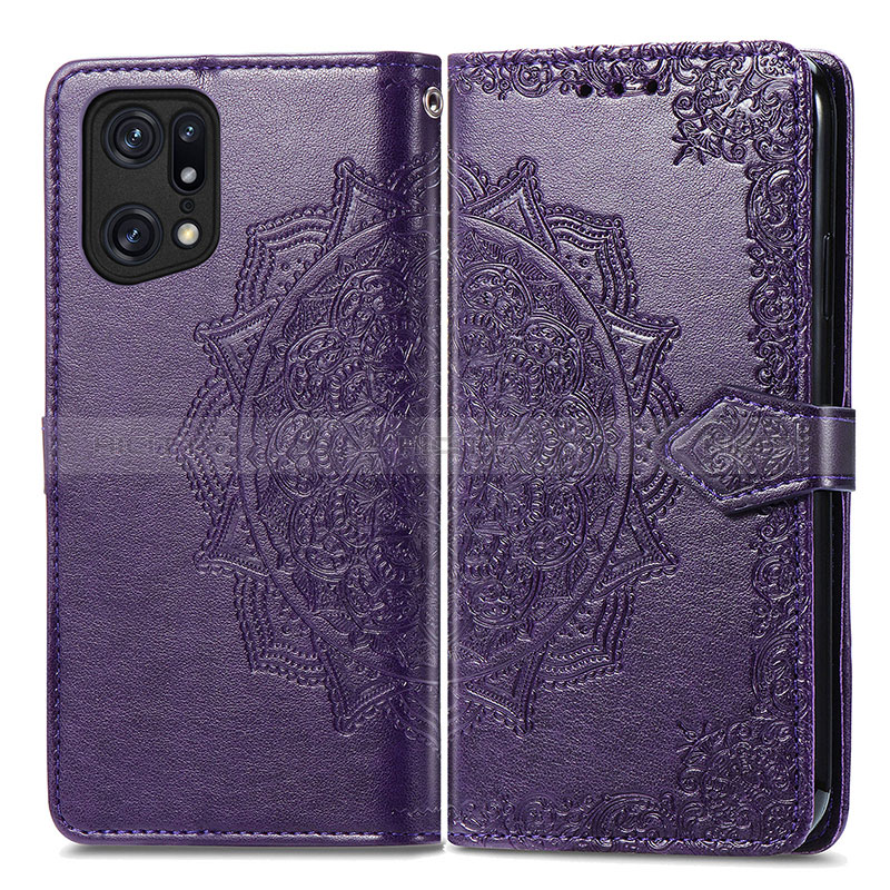 Funda de Cuero Cartera con Soporte Patron de Moda Carcasa para Oppo Find X5 5G Morado