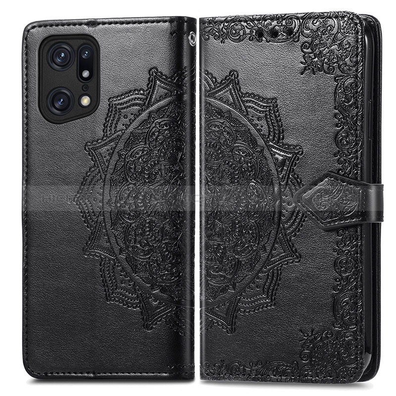 Funda de Cuero Cartera con Soporte Patron de Moda Carcasa para Oppo Find X5 5G Negro