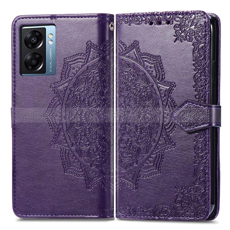 Funda de Cuero Cartera con Soporte Patron de Moda Carcasa para Oppo K10 5G India Morado