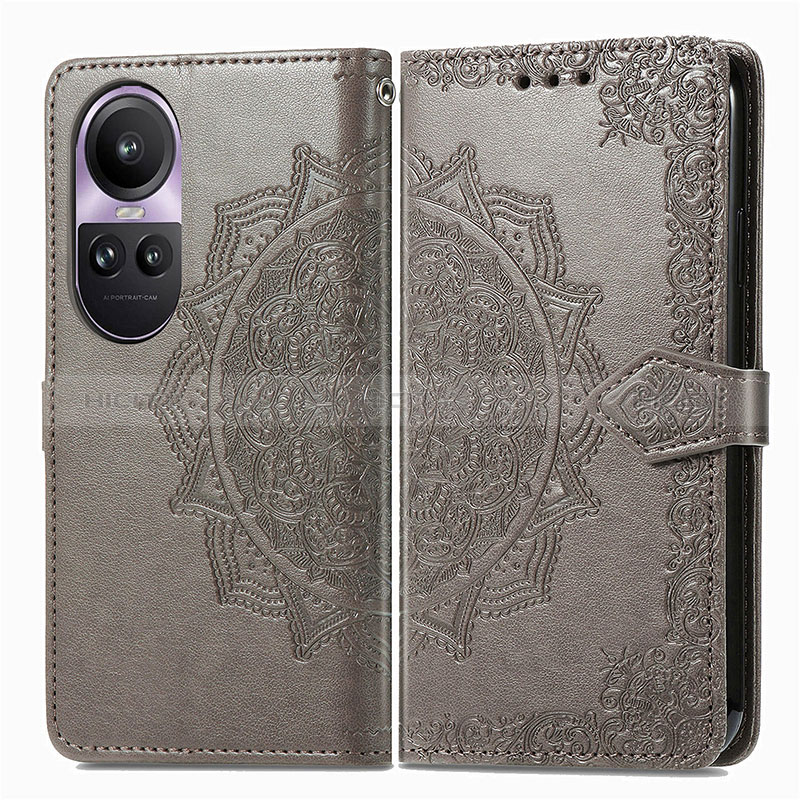 Funda de Cuero Cartera con Soporte Patron de Moda Carcasa para Oppo Reno10 5G Gris