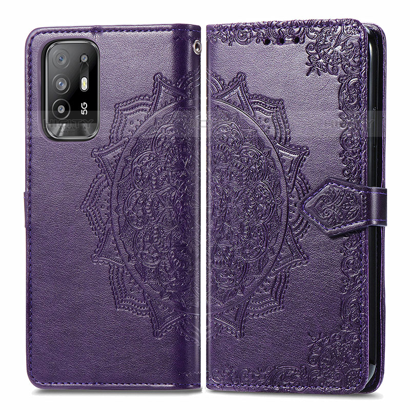 Funda de Cuero Cartera con Soporte Patron de Moda Carcasa para Oppo Reno5 Z 5G Morado