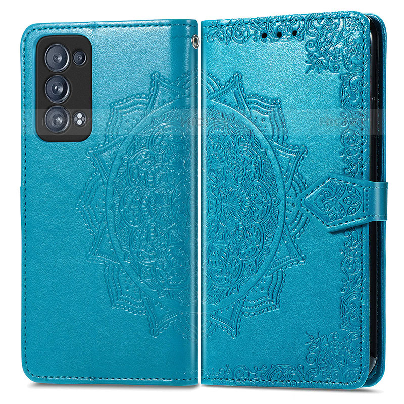 Funda de Cuero Cartera con Soporte Patron de Moda Carcasa para Oppo Reno6 Pro 5G Azul