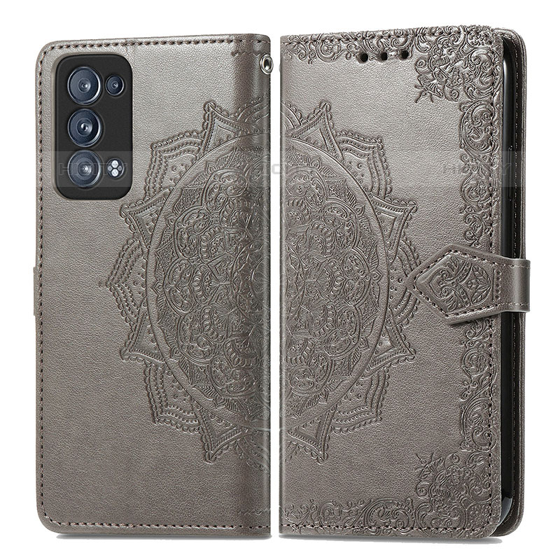 Funda de Cuero Cartera con Soporte Patron de Moda Carcasa para Oppo Reno6 Pro 5G Gris