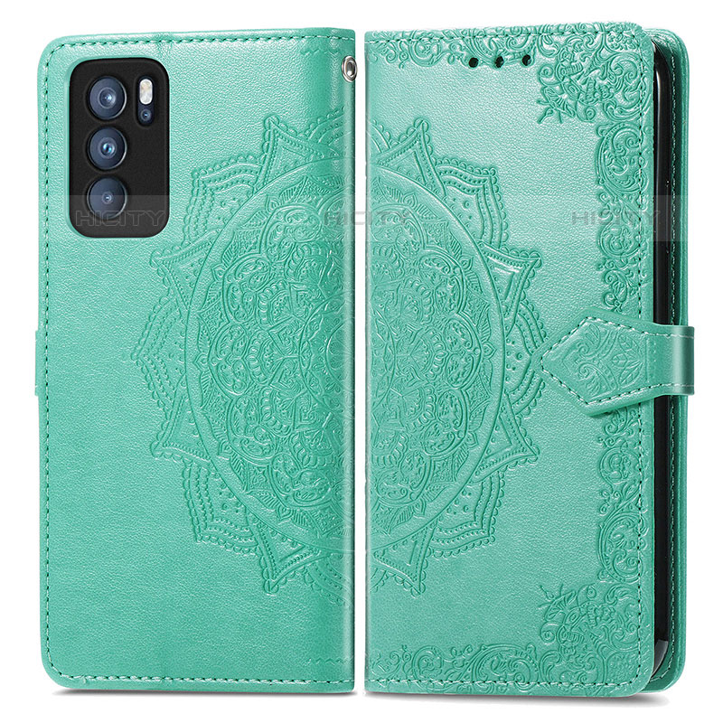 Funda de Cuero Cartera con Soporte Patron de Moda Carcasa para Oppo Reno6 Pro 5G India Verde