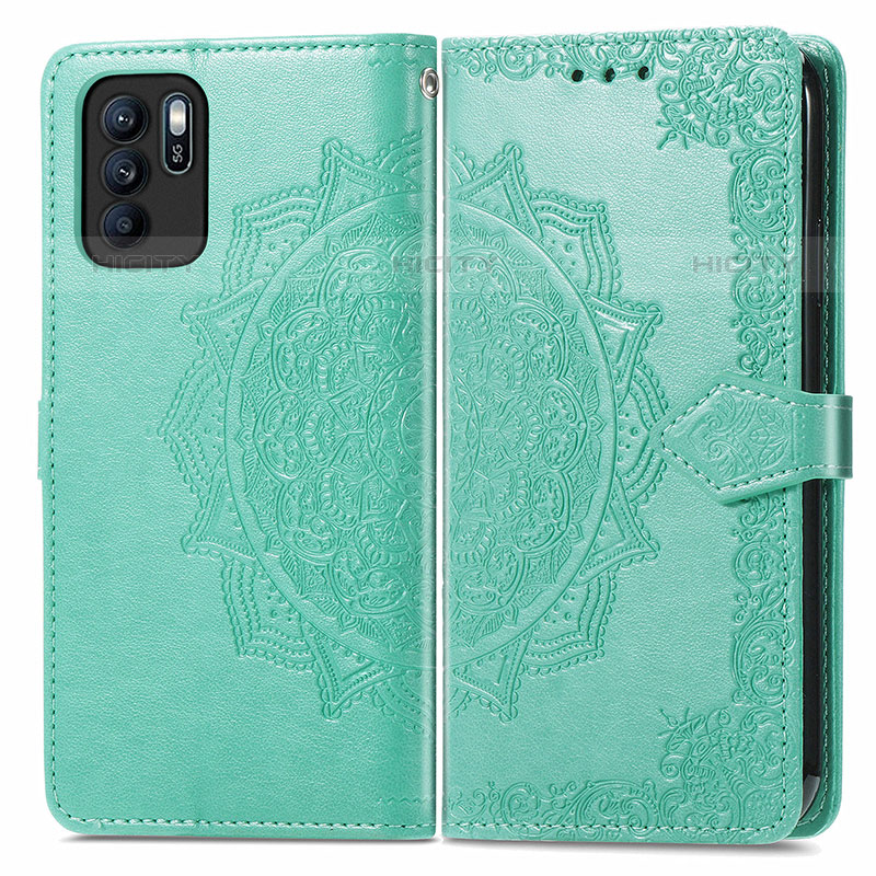 Funda de Cuero Cartera con Soporte Patron de Moda Carcasa para Oppo Reno6 Z 5G Verde