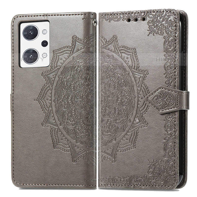 Funda de Cuero Cartera con Soporte Patron de Moda Carcasa para Oppo Reno7 A Gris