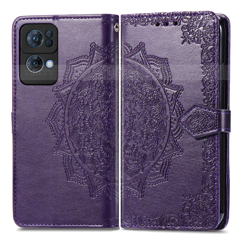 Funda de Cuero Cartera con Soporte Patron de Moda Carcasa para Oppo Reno7 Pro 5G Morado