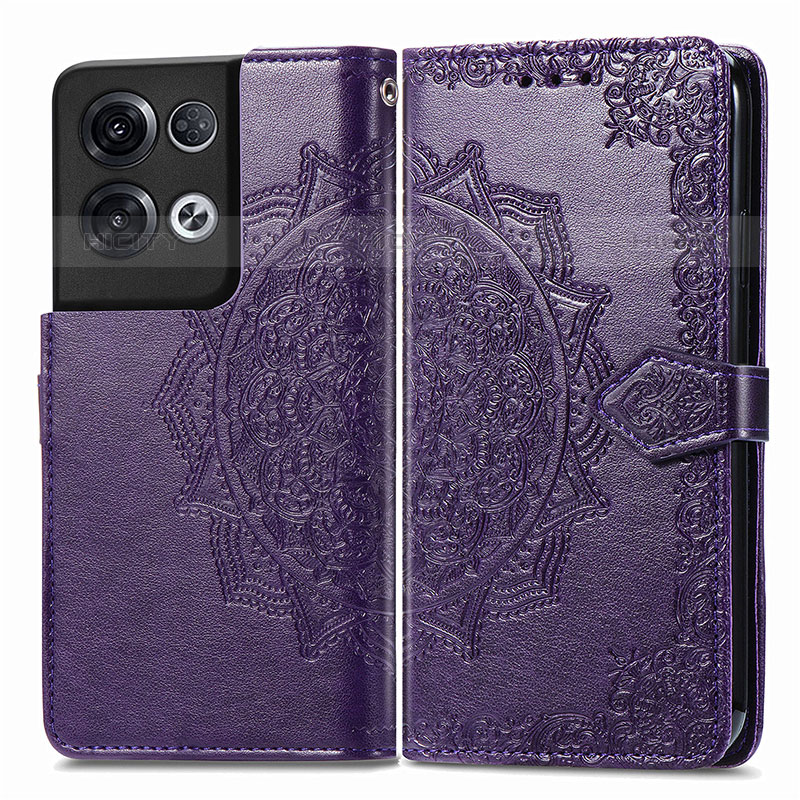 Funda de Cuero Cartera con Soporte Patron de Moda Carcasa para Oppo Reno8 Pro 5G Morado