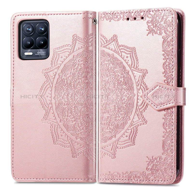 Funda de Cuero Cartera con Soporte Patron de Moda Carcasa para Realme 8 4G Oro Rosa