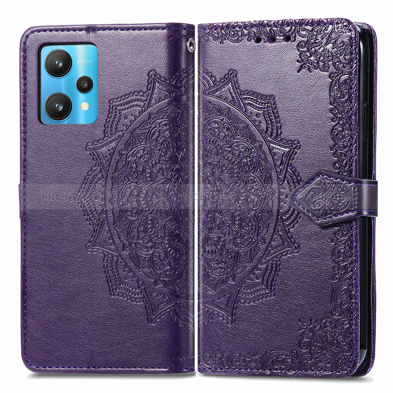 Funda de Cuero Cartera con Soporte Patron de Moda Carcasa para Realme 9 4G Morado