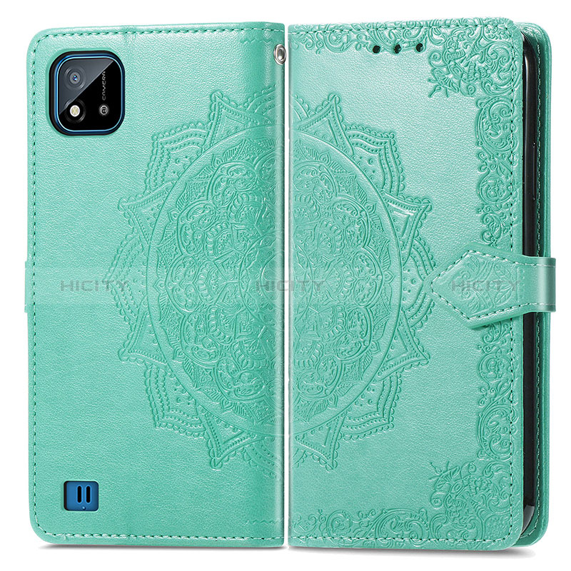 Funda de Cuero Cartera con Soporte Patron de Moda Carcasa para Realme C20A Verde