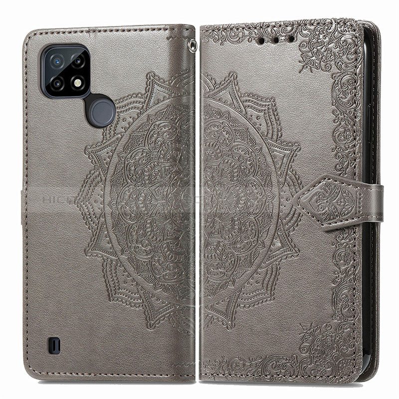 Funda de Cuero Cartera con Soporte Patron de Moda Carcasa para Realme C25Y Gris