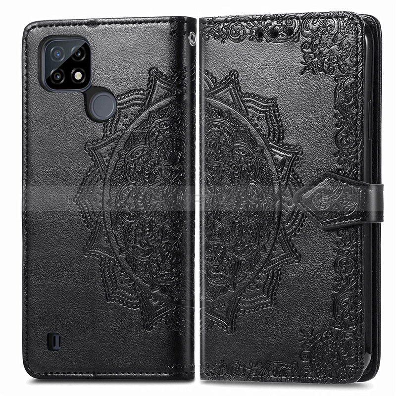 Funda de Cuero Cartera con Soporte Patron de Moda Carcasa para Realme C25Y India Negro