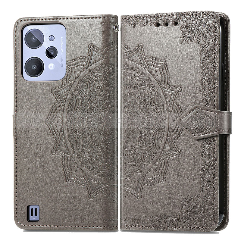 Funda de Cuero Cartera con Soporte Patron de Moda Carcasa para Realme C31 Gris