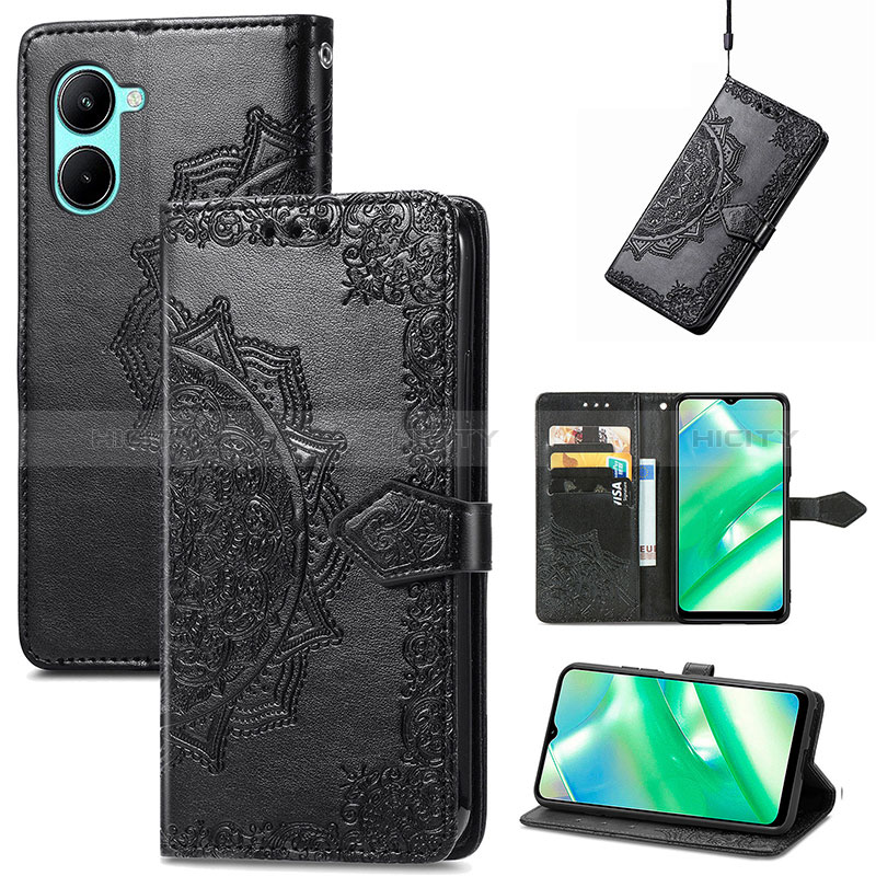 Funda de Cuero Cartera con Soporte Patron de Moda Carcasa para Realme C33 (2023) Negro