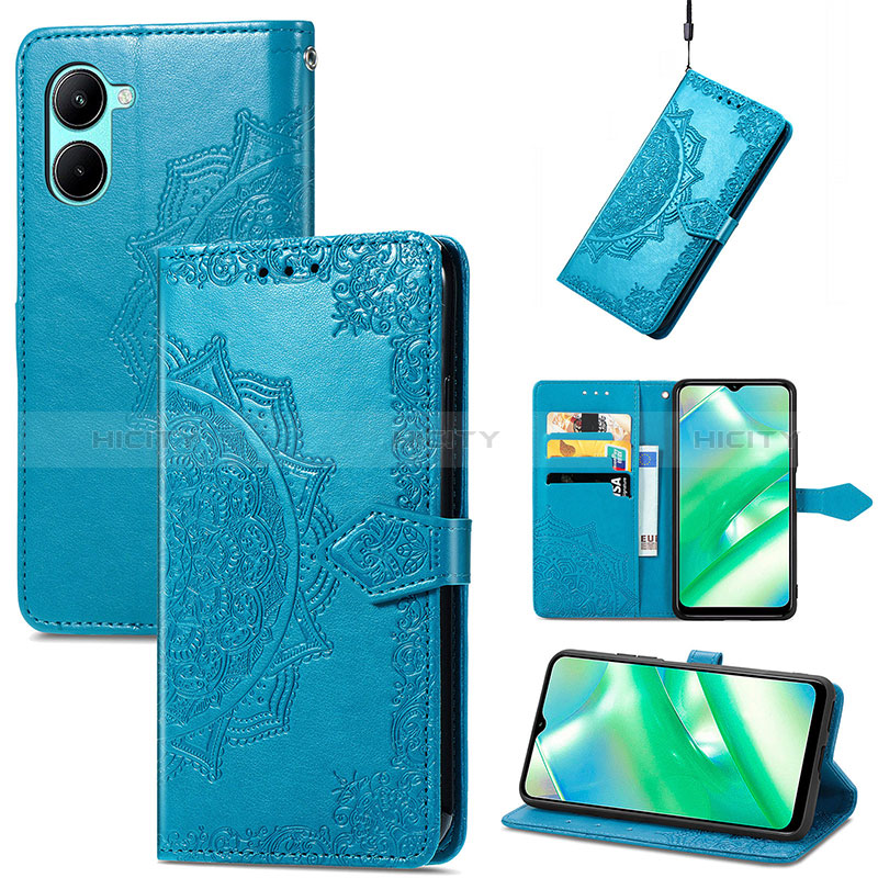 Funda de Cuero Cartera con Soporte Patron de Moda Carcasa para Realme C33 Azul