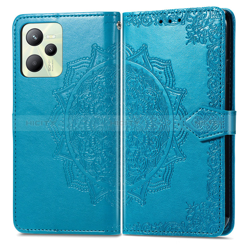 Funda de Cuero Cartera con Soporte Patron de Moda Carcasa para Realme Narzo 50A Prime Azul