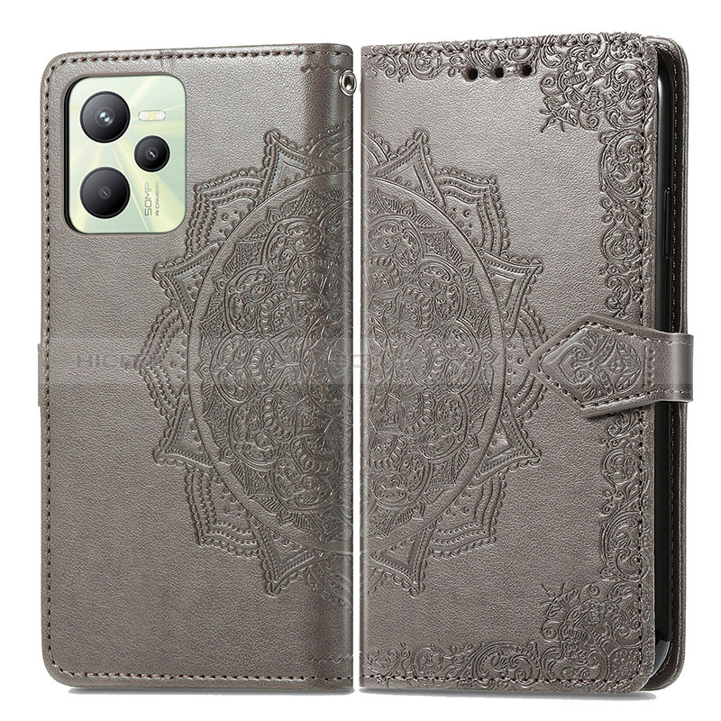 Funda de Cuero Cartera con Soporte Patron de Moda Carcasa para Realme Narzo 50A Prime Gris