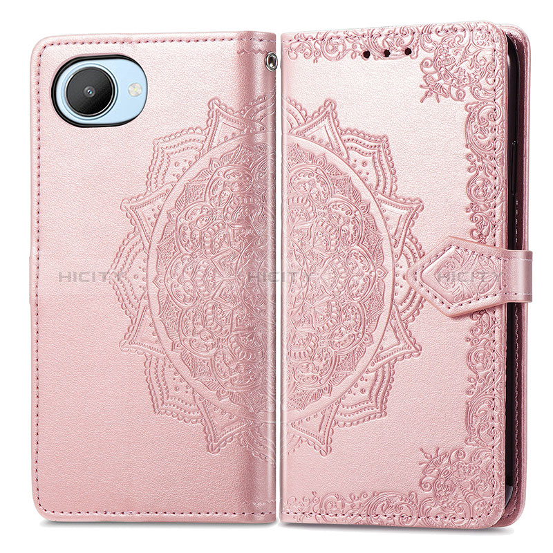 Funda de Cuero Cartera con Soporte Patron de Moda Carcasa para Realme Narzo 50i Prime Oro Rosa