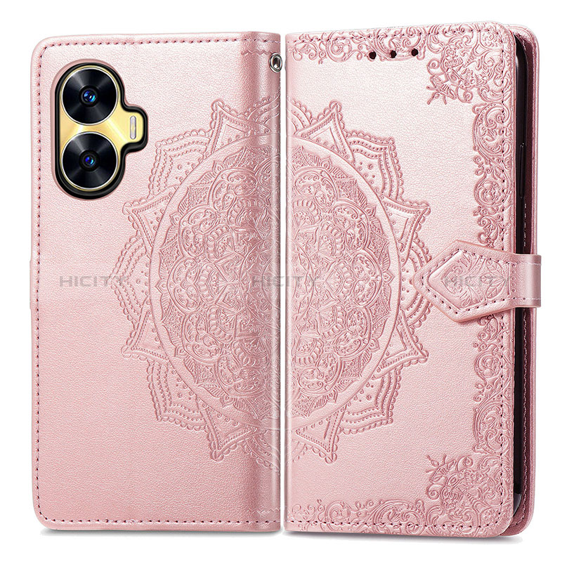 Funda de Cuero Cartera con Soporte Patron de Moda Carcasa para Realme Narzo N55 Oro Rosa