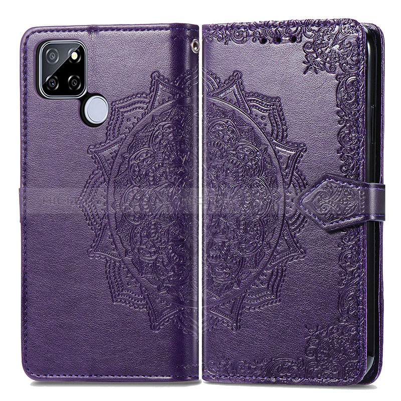 Funda de Cuero Cartera con Soporte Patron de Moda Carcasa para Realme V3 5G Morado