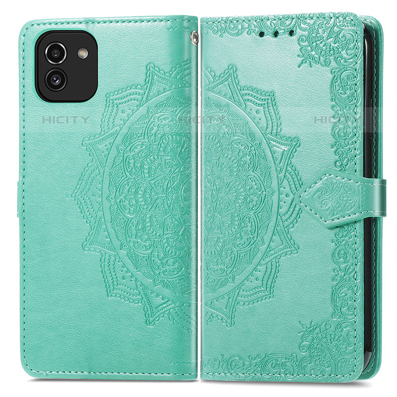 Funda de Cuero Cartera con Soporte Patron de Moda Carcasa para Samsung Galaxy A03 Verde