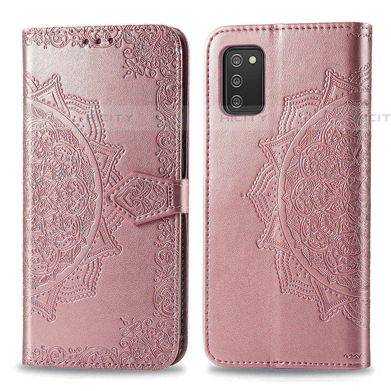 Funda de Cuero Cartera con Soporte Patron de Moda Carcasa para Samsung Galaxy A03s Oro Rosa