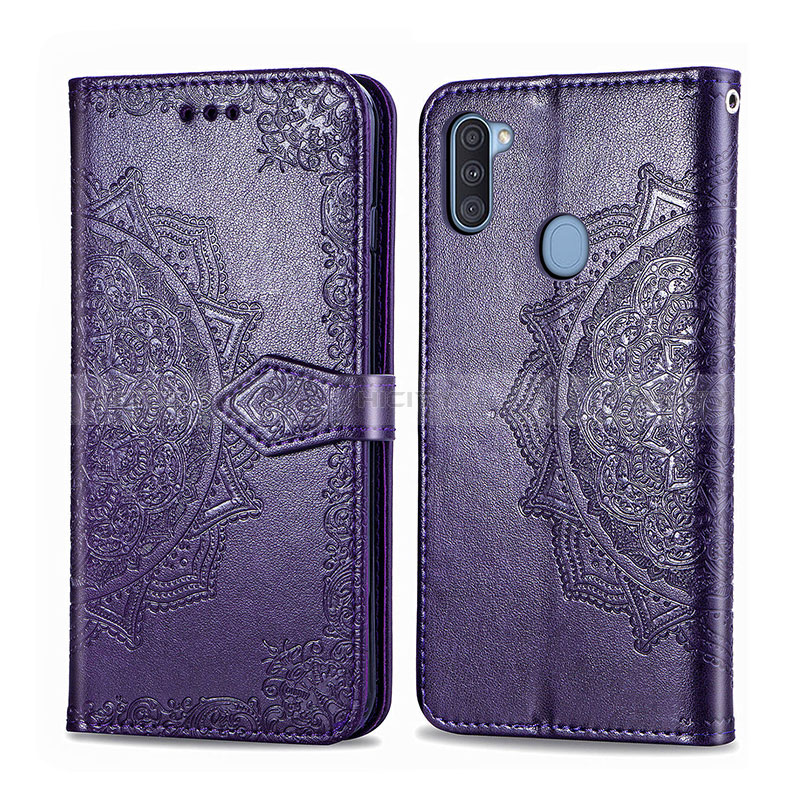 Funda de Cuero Cartera con Soporte Patron de Moda Carcasa para Samsung Galaxy A11 Morado