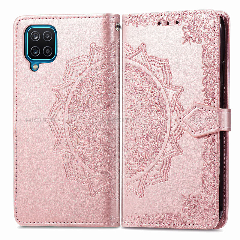 Funda de Cuero Cartera con Soporte Patron de Moda Carcasa para Samsung Galaxy A12 Nacho Oro Rosa