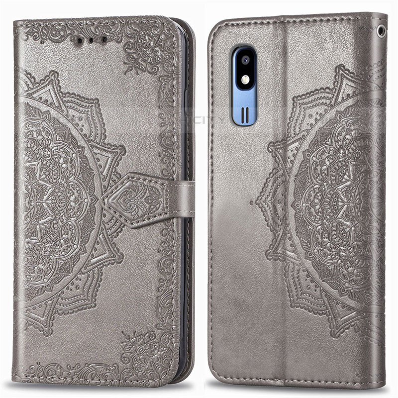 Funda de Cuero Cartera con Soporte Patron de Moda Carcasa para Samsung Galaxy A2 Core A260F A260G Gris