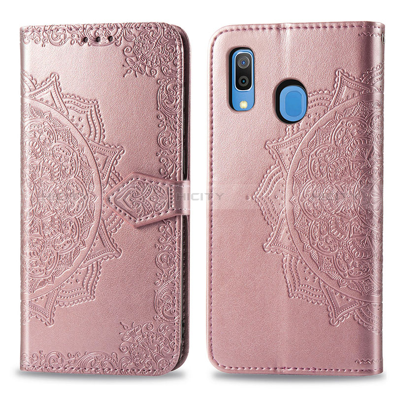 Funda de Cuero Cartera con Soporte Patron de Moda Carcasa para Samsung Galaxy A20 Oro Rosa