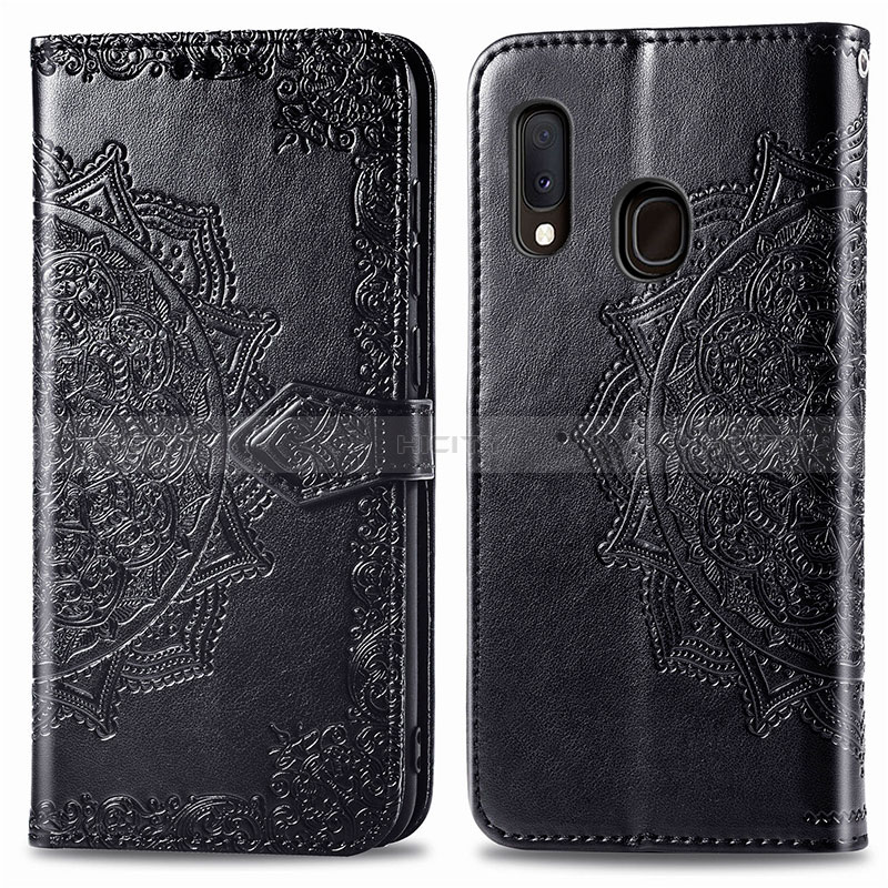 Funda de Cuero Cartera con Soporte Patron de Moda Carcasa para Samsung Galaxy A20e Negro